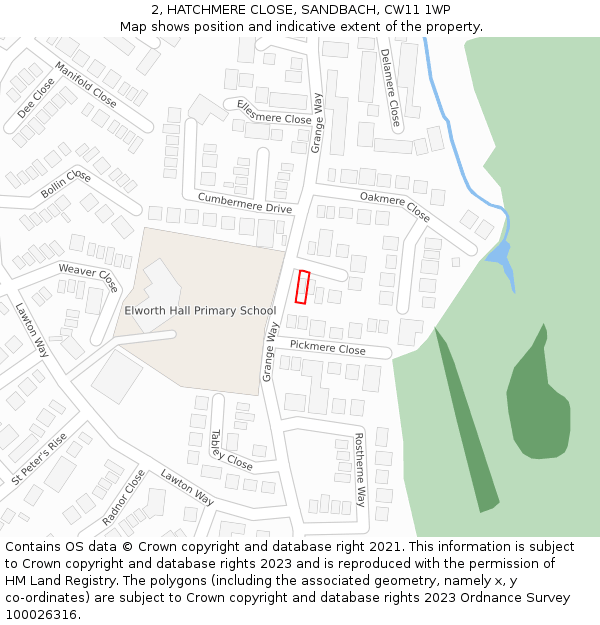 2, HATCHMERE CLOSE, SANDBACH, CW11 1WP: Location map and indicative extent of plot