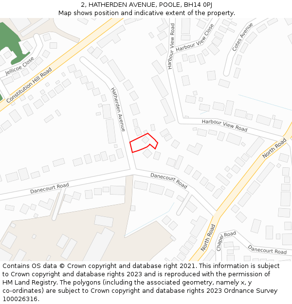2, HATHERDEN AVENUE, POOLE, BH14 0PJ: Location map and indicative extent of plot