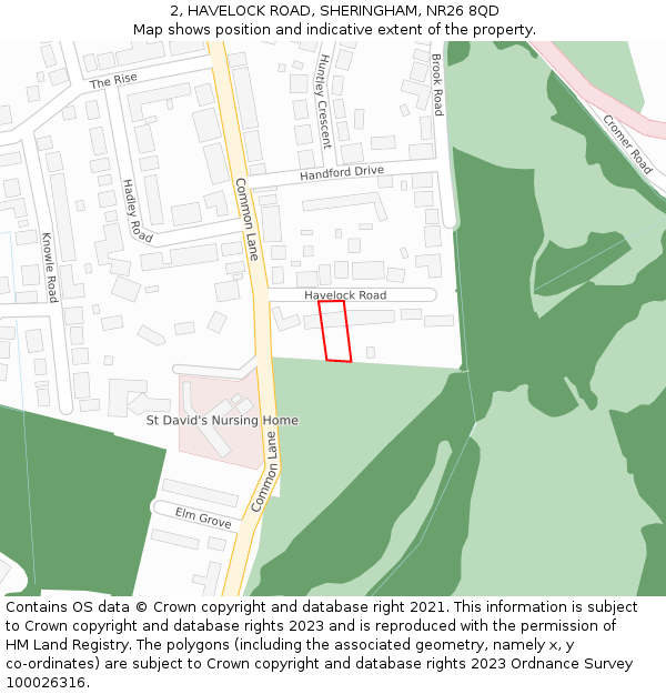 2, HAVELOCK ROAD, SHERINGHAM, NR26 8QD: Location map and indicative extent of plot