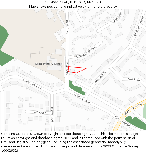 2, HAWK DRIVE, BEDFORD, MK41 7JA: Location map and indicative extent of plot