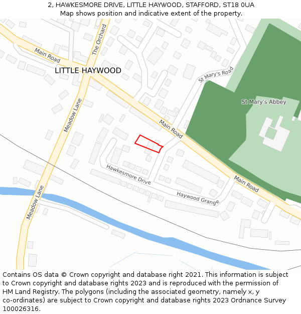 2, HAWKESMORE DRIVE, LITTLE HAYWOOD, STAFFORD, ST18 0UA: Location map and indicative extent of plot