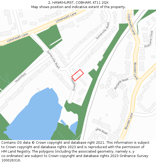 2, HAWKHURST, COBHAM, KT11 2QX: Location map and indicative extent of plot