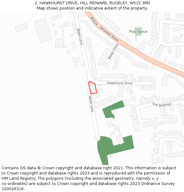 2, HAWKHURST DRIVE, HILL RIDWARE, RUGELEY, WS15 3RN: Location map and indicative extent of plot