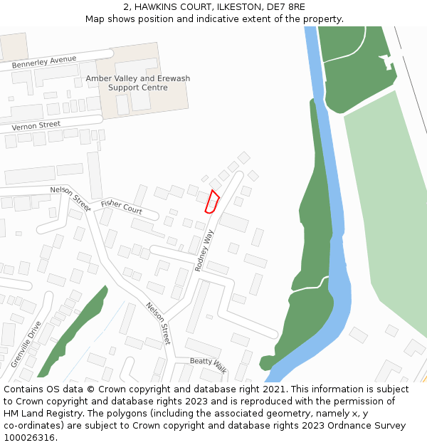 2, HAWKINS COURT, ILKESTON, DE7 8RE: Location map and indicative extent of plot