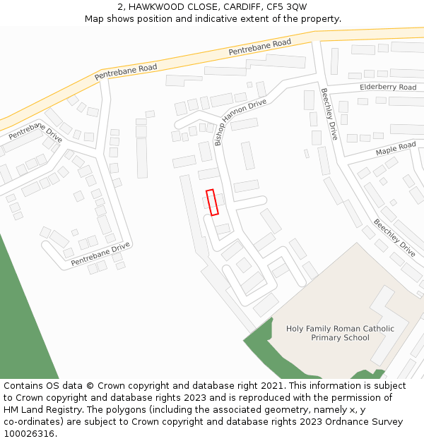 2, HAWKWOOD CLOSE, CARDIFF, CF5 3QW: Location map and indicative extent of plot