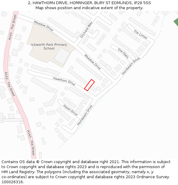 2, HAWTHORN DRIVE, HORRINGER, BURY ST EDMUNDS, IP29 5SS: Location map and indicative extent of plot