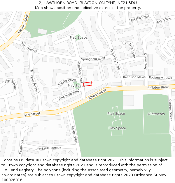 2, HAWTHORN ROAD, BLAYDON-ON-TYNE, NE21 5DU: Location map and indicative extent of plot