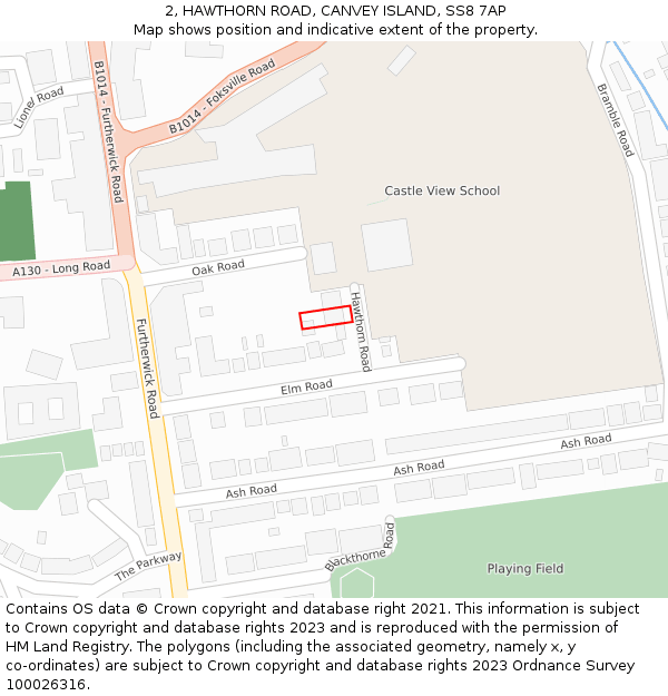 2, HAWTHORN ROAD, CANVEY ISLAND, SS8 7AP: Location map and indicative extent of plot