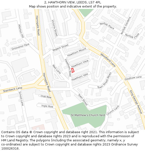 2, HAWTHORN VIEW, LEEDS, LS7 4PL: Location map and indicative extent of plot