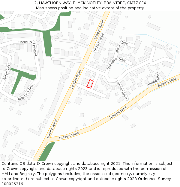 2, HAWTHORN WAY, BLACK NOTLEY, BRAINTREE, CM77 8FX: Location map and indicative extent of plot
