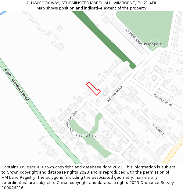 2, HAYCOCK WAY, STURMINSTER MARSHALL, WIMBORNE, BH21 4DL: Location map and indicative extent of plot