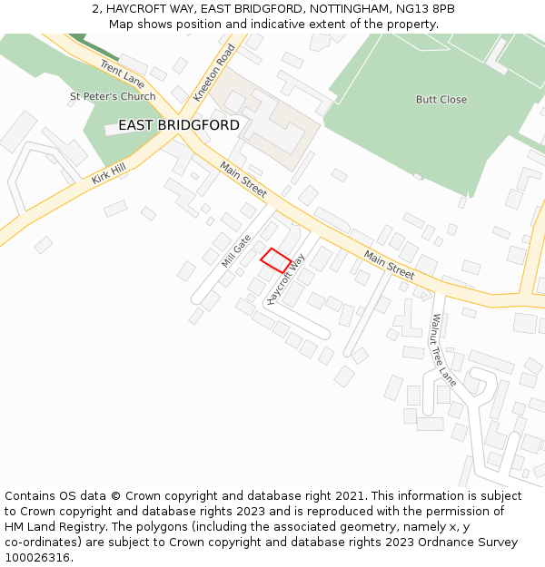 2, HAYCROFT WAY, EAST BRIDGFORD, NOTTINGHAM, NG13 8PB: Location map and indicative extent of plot