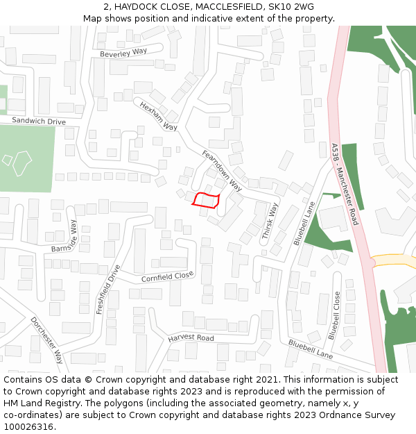 2, HAYDOCK CLOSE, MACCLESFIELD, SK10 2WG: Location map and indicative extent of plot