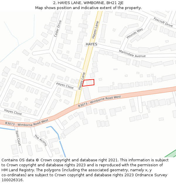 2, HAYES LANE, WIMBORNE, BH21 2JE: Location map and indicative extent of plot