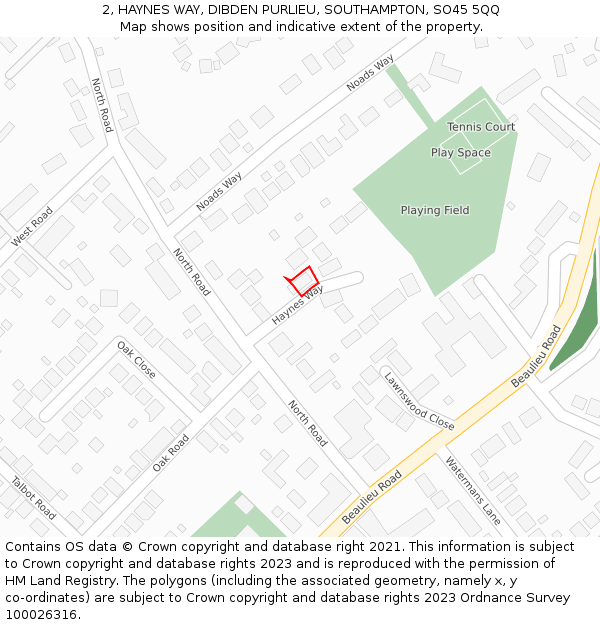 2, HAYNES WAY, DIBDEN PURLIEU, SOUTHAMPTON, SO45 5QQ: Location map and indicative extent of plot