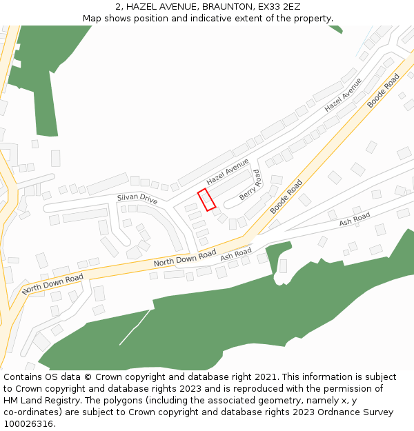 2, HAZEL AVENUE, BRAUNTON, EX33 2EZ: Location map and indicative extent of plot
