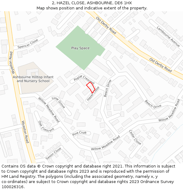 2, HAZEL CLOSE, ASHBOURNE, DE6 1HX: Location map and indicative extent of plot