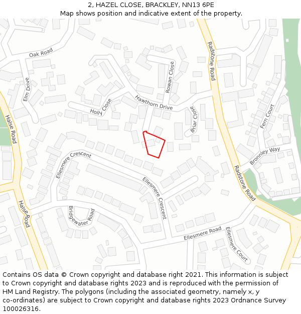 2, HAZEL CLOSE, BRACKLEY, NN13 6PE: Location map and indicative extent of plot