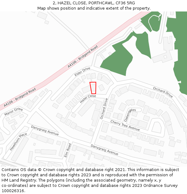 2, HAZEL CLOSE, PORTHCAWL, CF36 5RG: Location map and indicative extent of plot