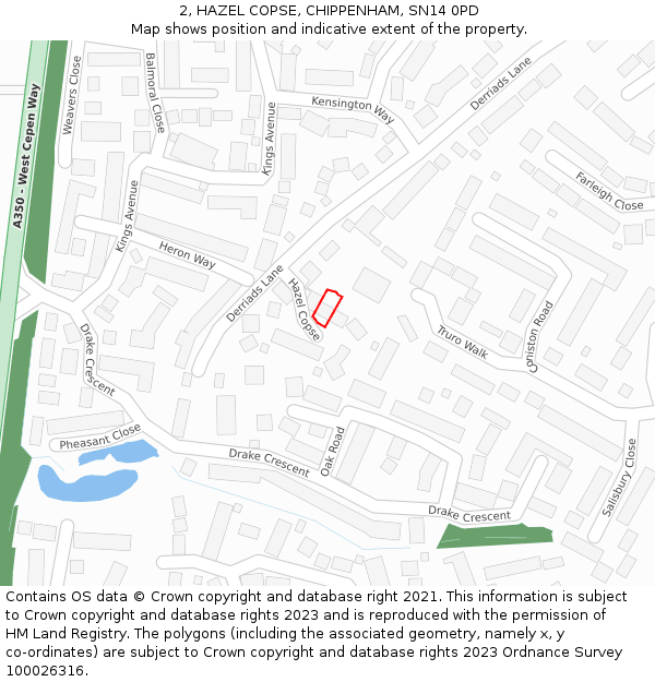 2, HAZEL COPSE, CHIPPENHAM, SN14 0PD: Location map and indicative extent of plot