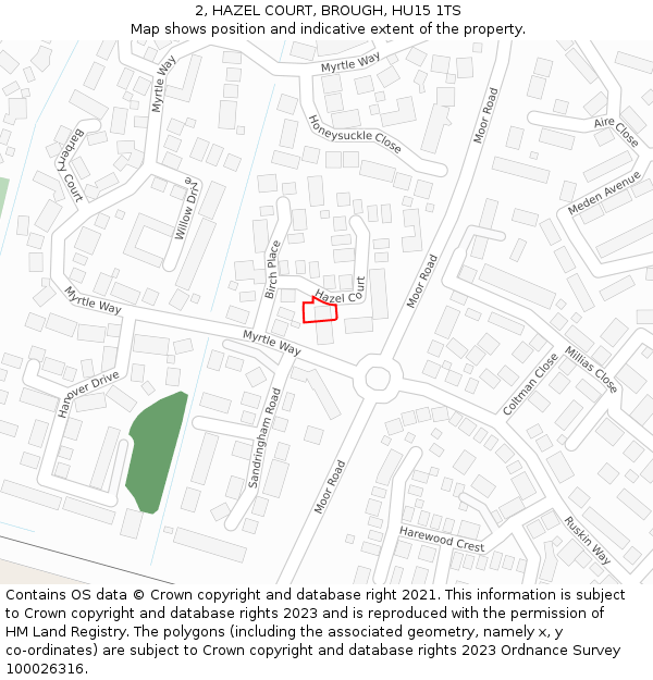 2, HAZEL COURT, BROUGH, HU15 1TS: Location map and indicative extent of plot