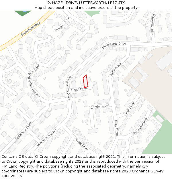 2, HAZEL DRIVE, LUTTERWORTH, LE17 4TX: Location map and indicative extent of plot