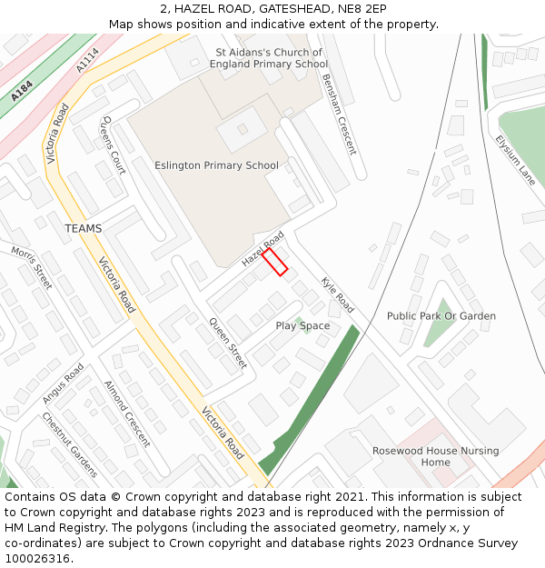 2, HAZEL ROAD, GATESHEAD, NE8 2EP: Location map and indicative extent of plot