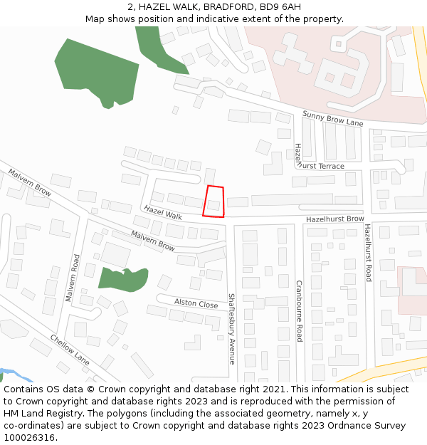 2, HAZEL WALK, BRADFORD, BD9 6AH: Location map and indicative extent of plot
