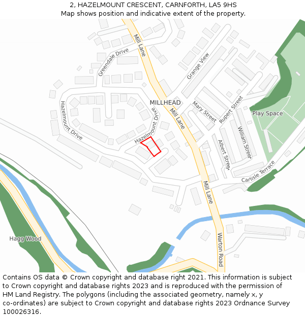 2, HAZELMOUNT CRESCENT, CARNFORTH, LA5 9HS: Location map and indicative extent of plot