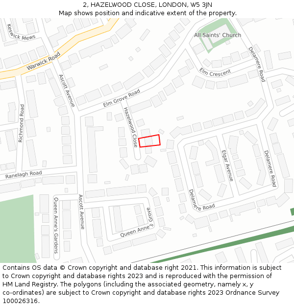 2, HAZELWOOD CLOSE, LONDON, W5 3JN: Location map and indicative extent of plot