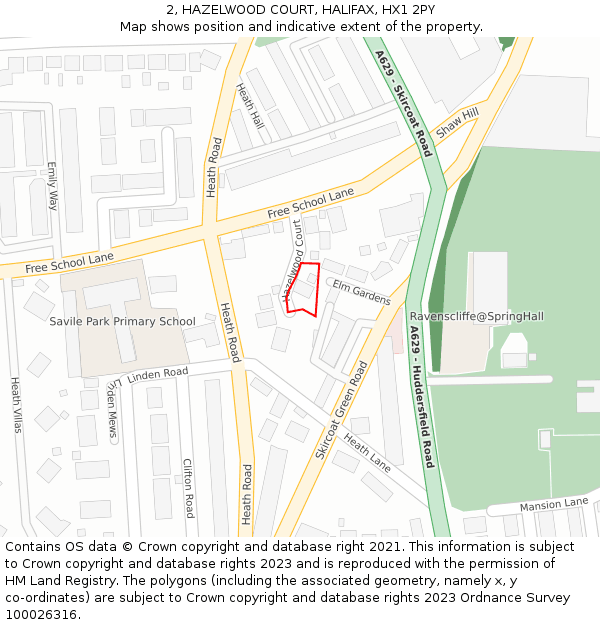 2, HAZELWOOD COURT, HALIFAX, HX1 2PY: Location map and indicative extent of plot