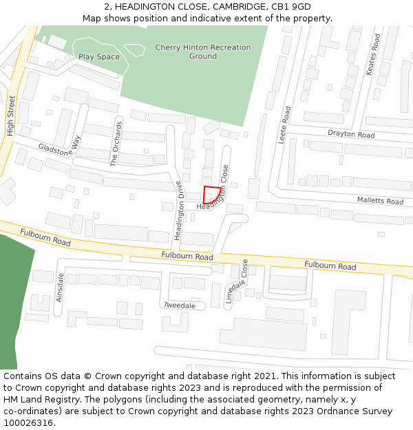 2, HEADINGTON CLOSE, CAMBRIDGE, CB1 9GD: Location map and indicative extent of plot