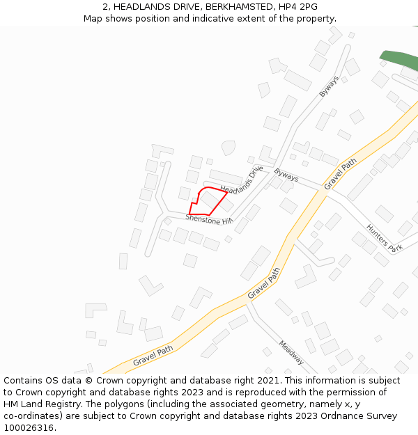 2, HEADLANDS DRIVE, BERKHAMSTED, HP4 2PG: Location map and indicative extent of plot