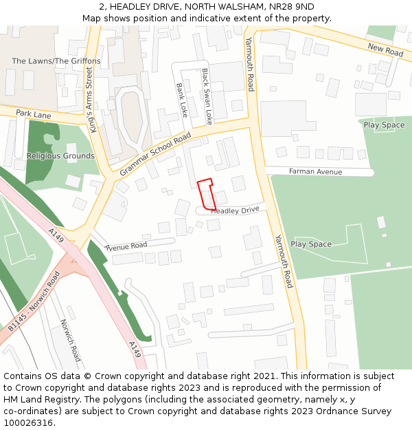 2, HEADLEY DRIVE, NORTH WALSHAM, NR28 9ND: Location map and indicative extent of plot