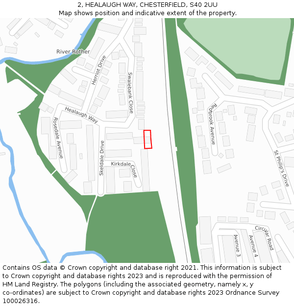 2, HEALAUGH WAY, CHESTERFIELD, S40 2UU: Location map and indicative extent of plot