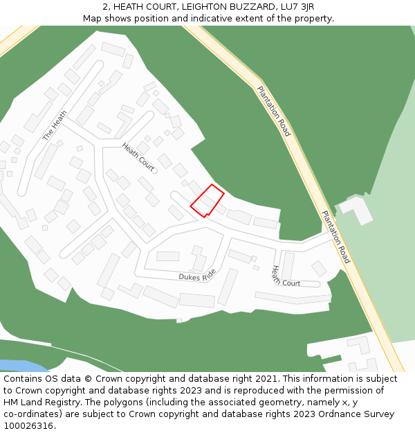 2, HEATH COURT, LEIGHTON BUZZARD, LU7 3JR: Location map and indicative extent of plot