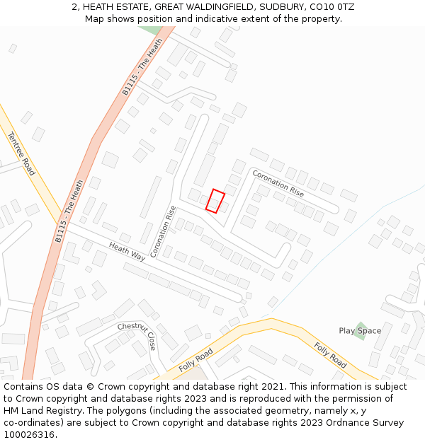 2, HEATH ESTATE, GREAT WALDINGFIELD, SUDBURY, CO10 0TZ: Location map and indicative extent of plot