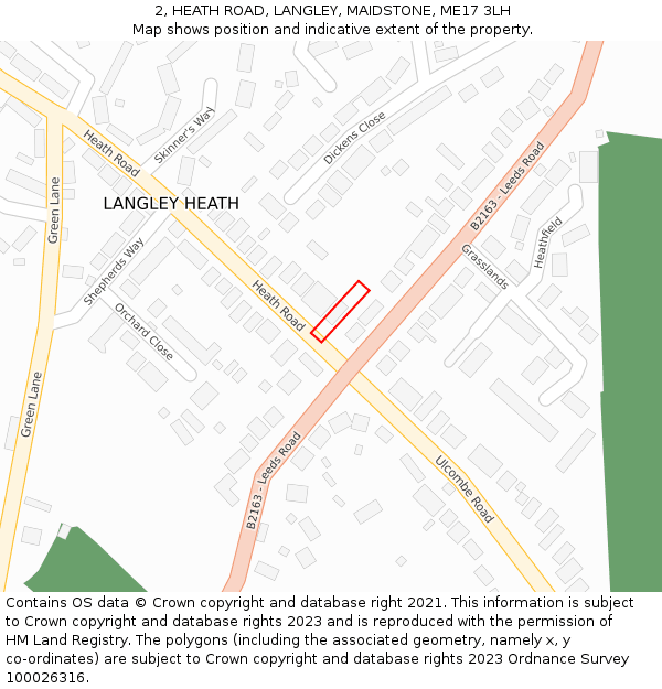 2, HEATH ROAD, LANGLEY, MAIDSTONE, ME17 3LH: Location map and indicative extent of plot
