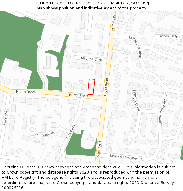 2, HEATH ROAD, LOCKS HEATH, SOUTHAMPTON, SO31 6PJ: Location map and indicative extent of plot