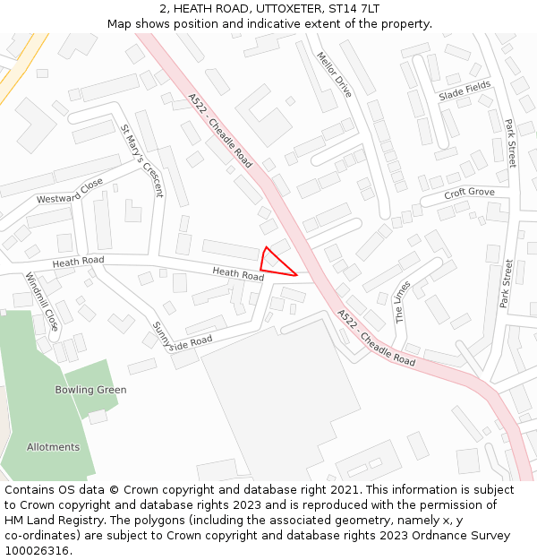 2, HEATH ROAD, UTTOXETER, ST14 7LT: Location map and indicative extent of plot