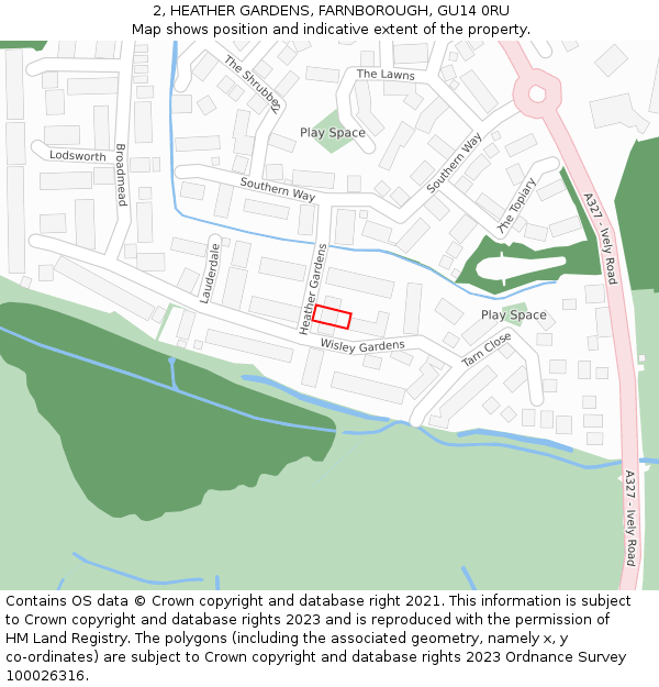 2, HEATHER GARDENS, FARNBOROUGH, GU14 0RU: Location map and indicative extent of plot