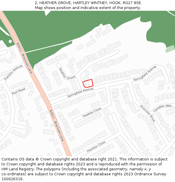 2, HEATHER GROVE, HARTLEY WINTNEY, HOOK, RG27 8SE: Location map and indicative extent of plot