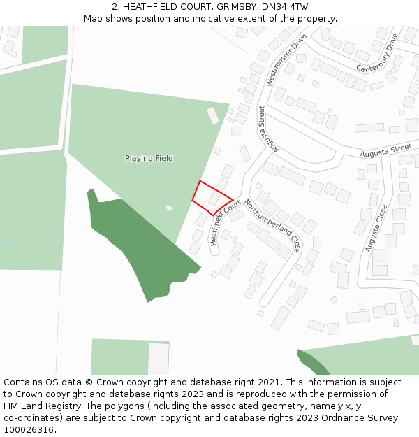 2, HEATHFIELD COURT, GRIMSBY, DN34 4TW: Location map and indicative extent of plot