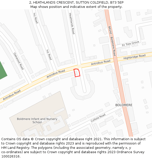 2, HEATHLANDS CRESCENT, SUTTON COLDFIELD, B73 5EP: Location map and indicative extent of plot