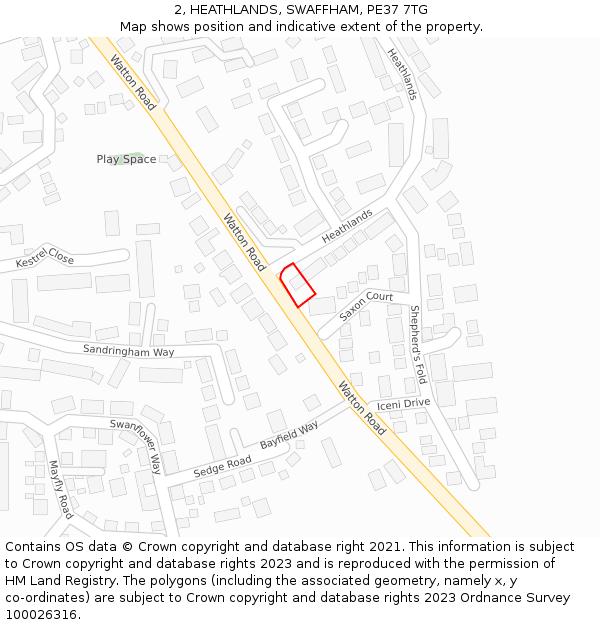 2, HEATHLANDS, SWAFFHAM, PE37 7TG: Location map and indicative extent of plot