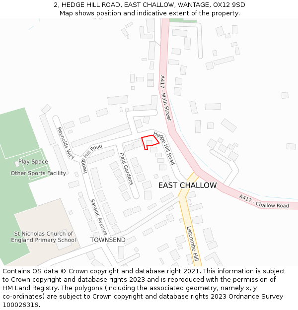 2, HEDGE HILL ROAD, EAST CHALLOW, WANTAGE, OX12 9SD: Location map and indicative extent of plot