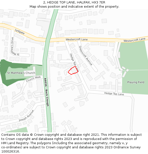 2, HEDGE TOP LANE, HALIFAX, HX3 7ER: Location map and indicative extent of plot