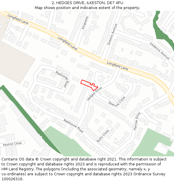 2, HEDGES DRIVE, ILKESTON, DE7 4PU: Location map and indicative extent of plot