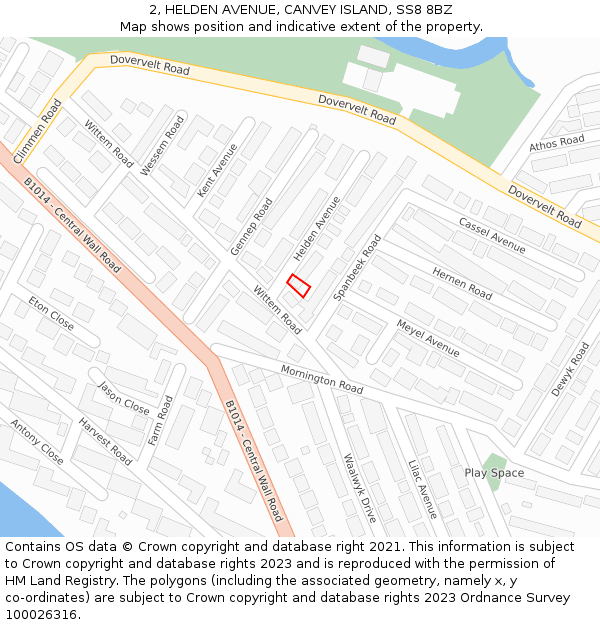 2, HELDEN AVENUE, CANVEY ISLAND, SS8 8BZ: Location map and indicative extent of plot
