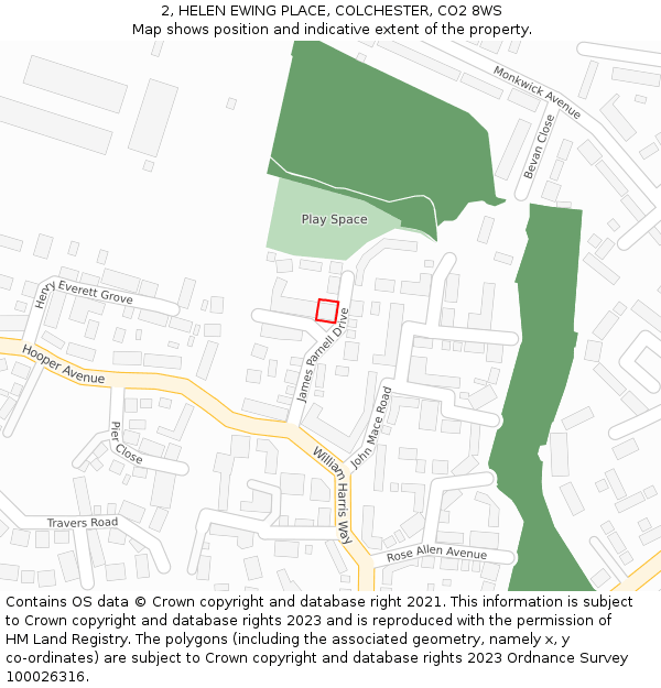 2, HELEN EWING PLACE, COLCHESTER, CO2 8WS: Location map and indicative extent of plot